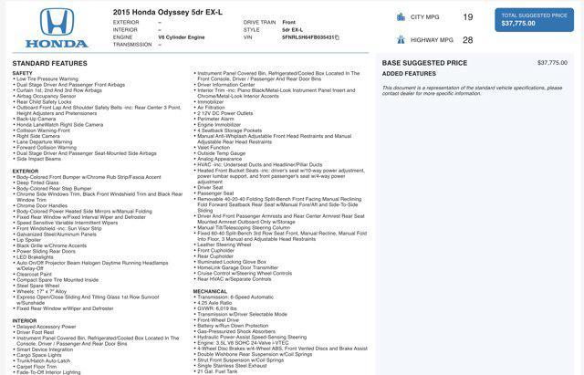 used 2015 Honda Odyssey car, priced at $15,745