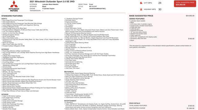 used 2021 Mitsubishi Outlander Sport car, priced at $11,800