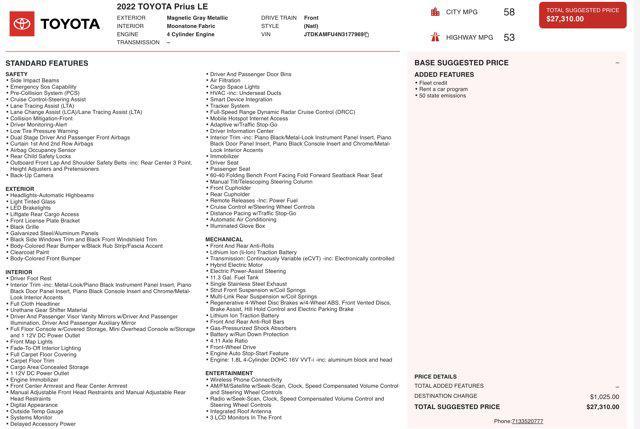 used 2022 Toyota Prius car, priced at $18,000