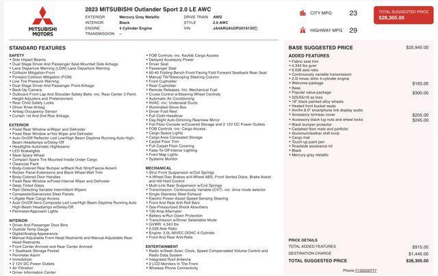 used 2023 Mitsubishi Outlander Sport car, priced at $16,200