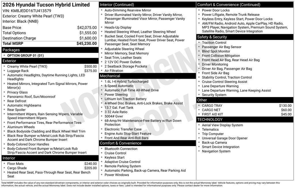 new 2026 Hyundai TUCSON Hybrid car, priced at $41,750