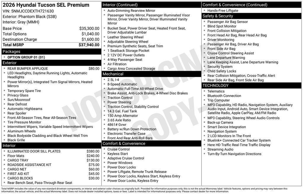 new 2026 Hyundai Tucson car, priced at $34,940