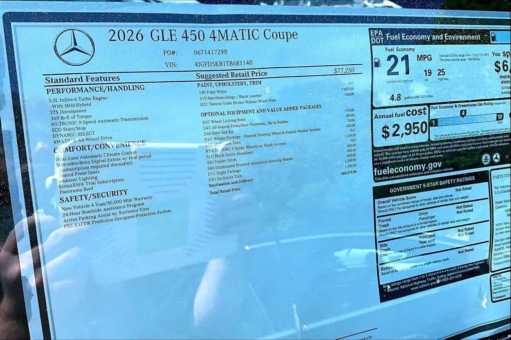 new 2026 Mercedes-Benz GLE 450 car, priced at $85,765