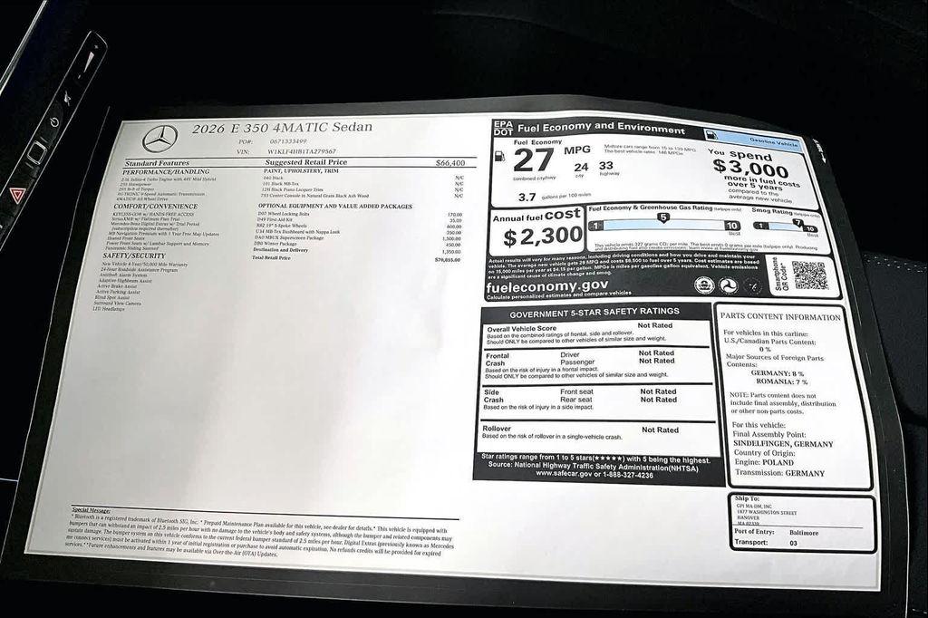 new 2026 Mercedes-Benz E-Class car, priced at $71,350