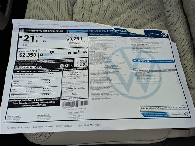 new 2026 Volkswagen Atlas car, priced at $57,349