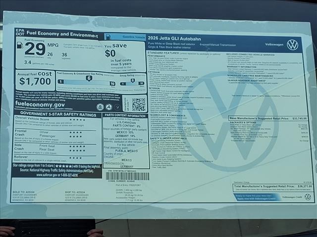 new 2026 Volkswagen Jetta GLI car, priced at $36,371