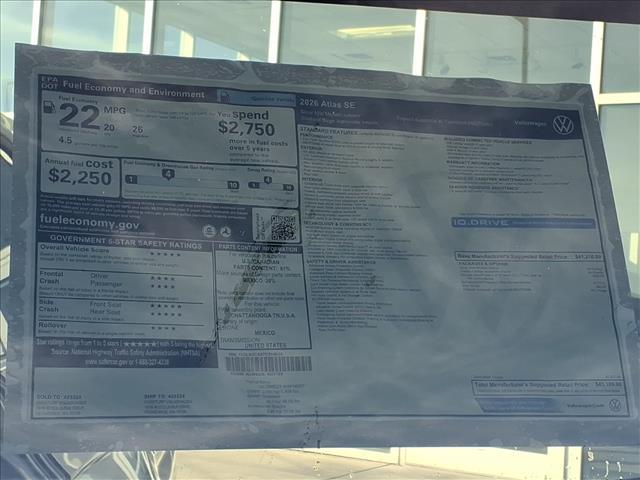 new 2026 Volkswagen Atlas car, priced at $43,199