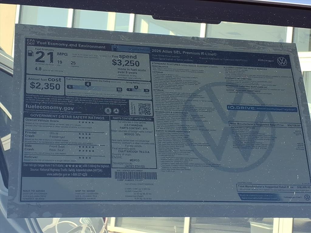new 2026 Volkswagen Atlas car, priced at $53,499