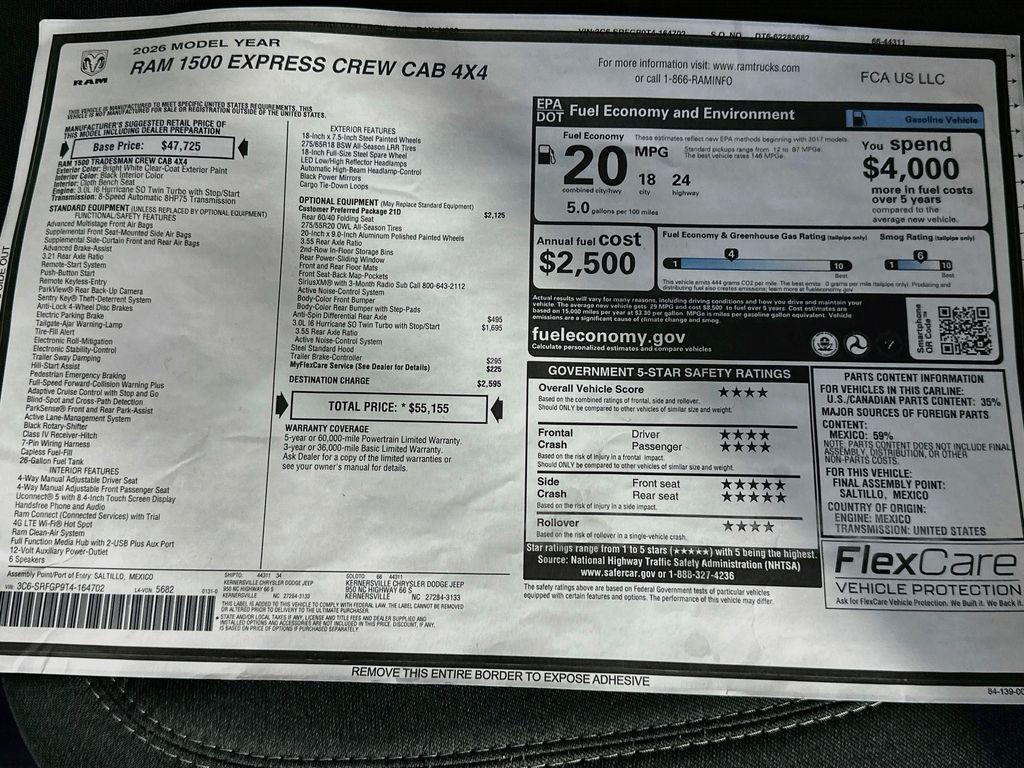 new 2026 Ram 1500 car, priced at $45,617