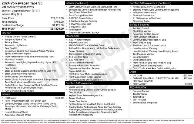 used 2024 Volkswagen Taos car, priced at $23,285