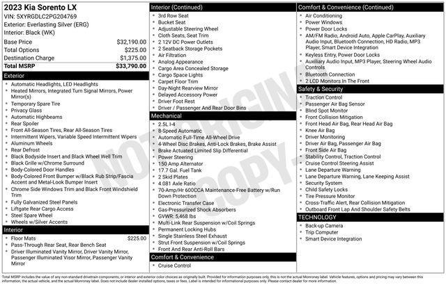 used 2023 Kia Sorento car, priced at $25,395