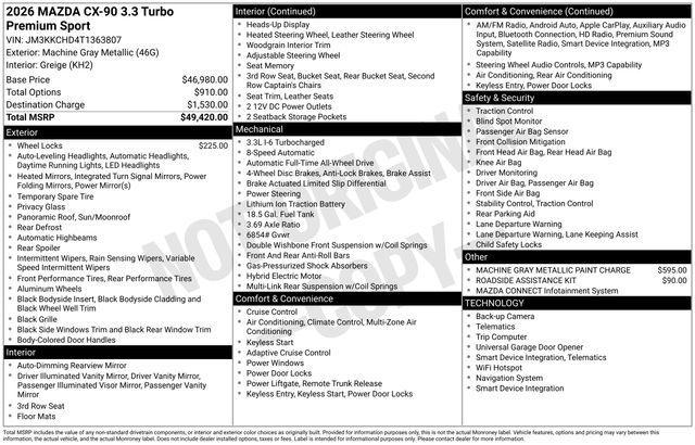 new 2026 Mazda CX-90 car, priced at $47,145