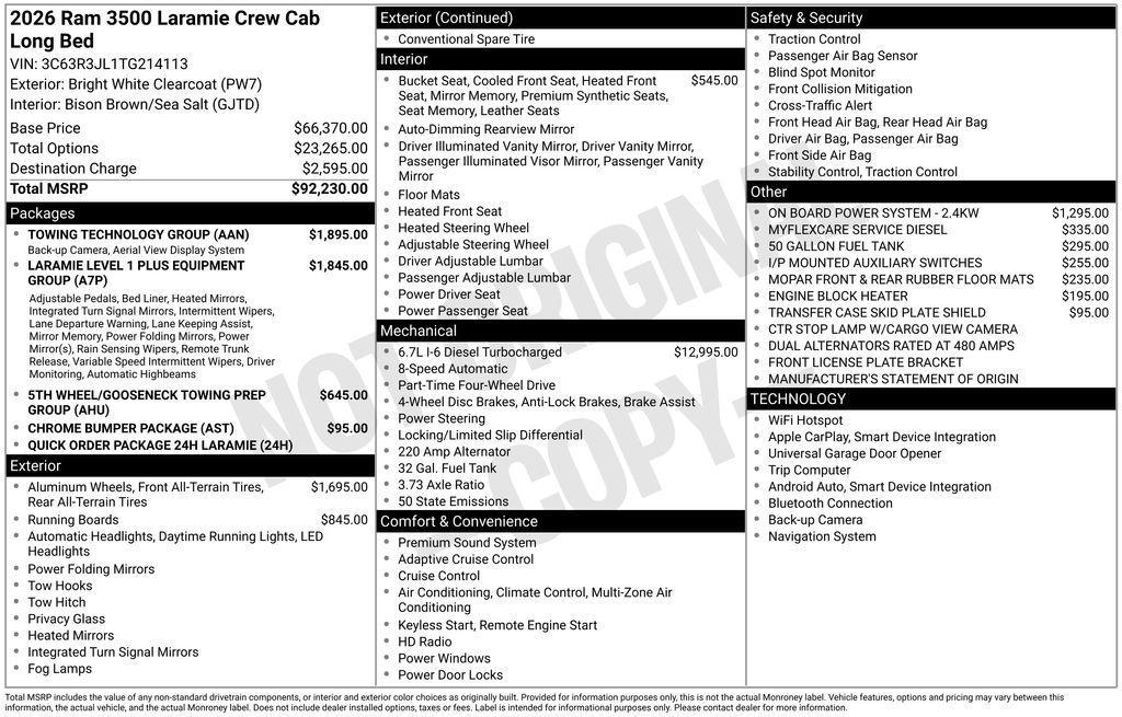 new 2026 Ram 3500 car, priced at $84,585
