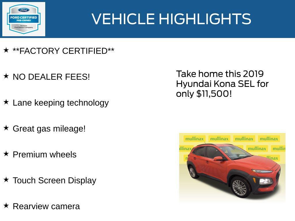 used 2019 Hyundai Kona car, priced at $11,500