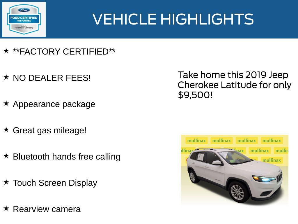 used 2019 Jeep Cherokee car, priced at $9,500