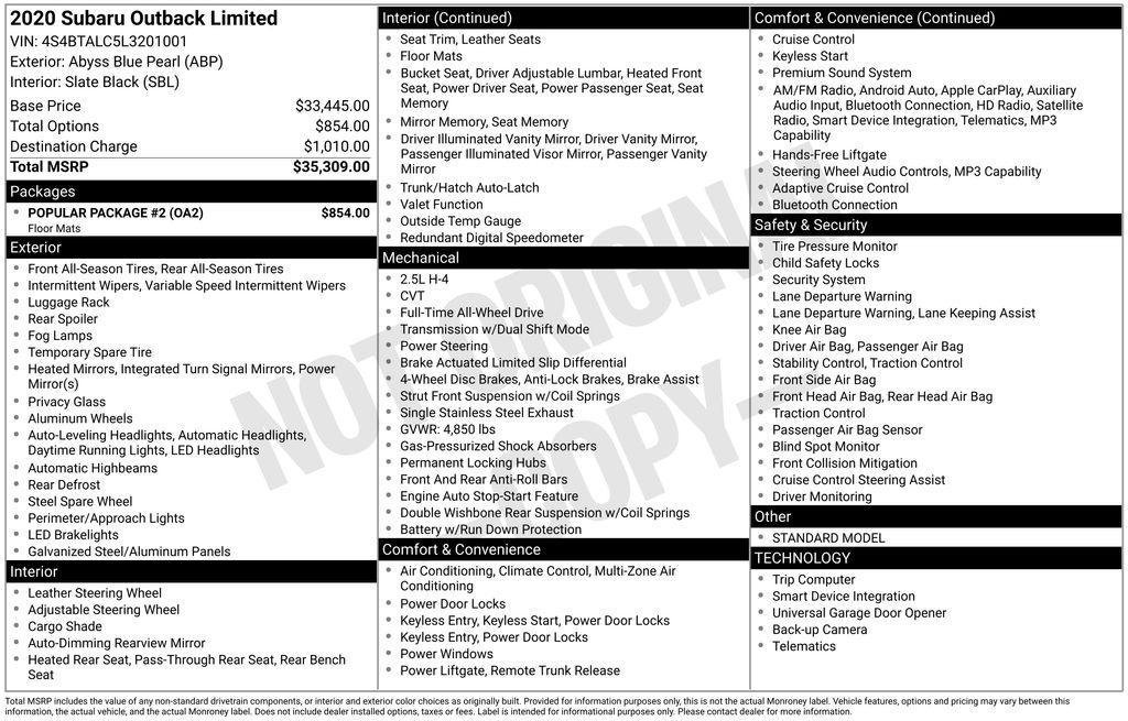 used 2020 Subaru Outback car, priced at $22,900