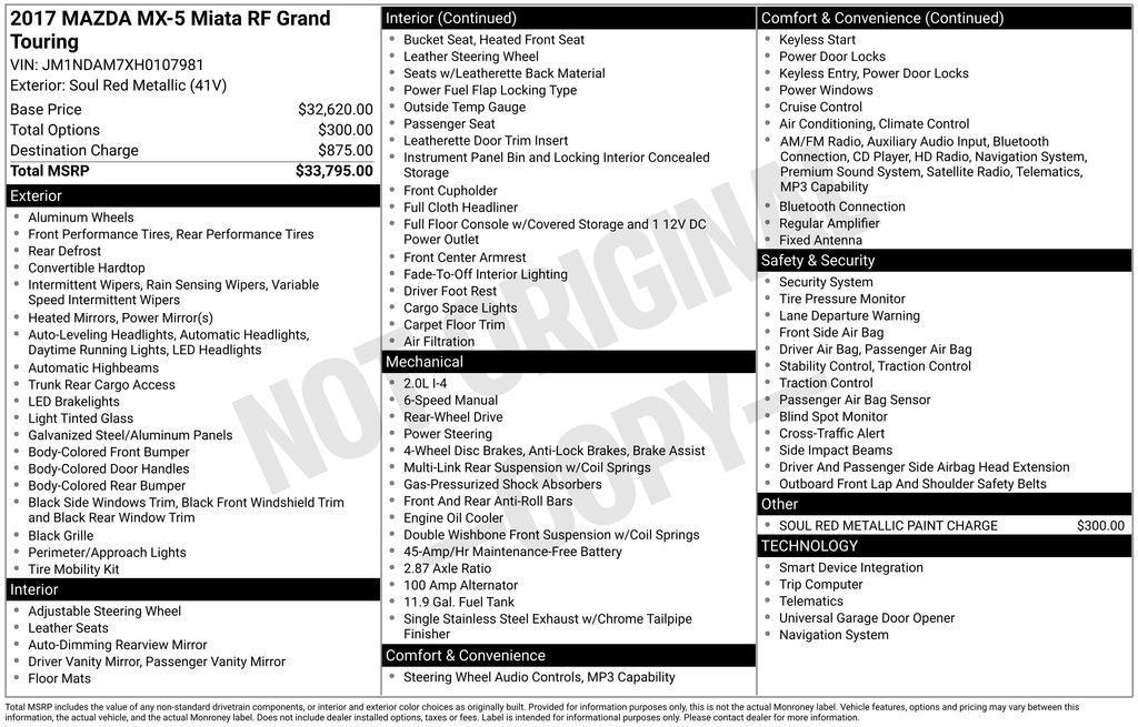 used 2017 Mazda MX-5 Miata RF car, priced at $20,900