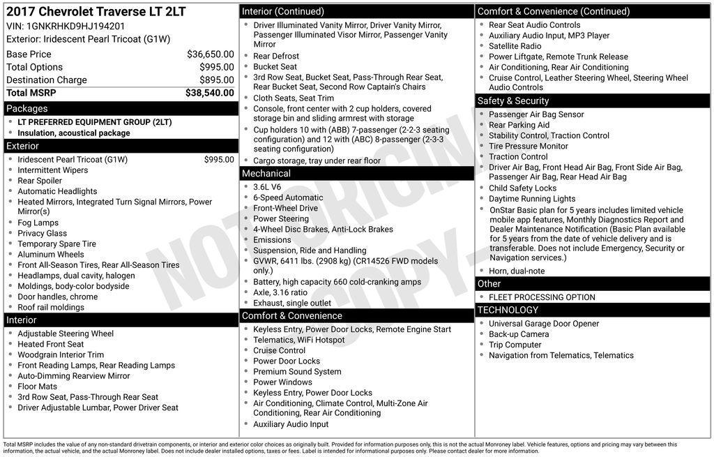 used 2017 Chevrolet Traverse car, priced at $9,980