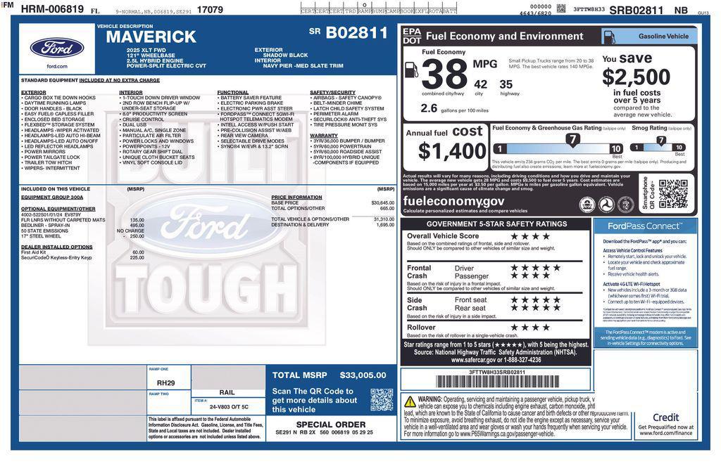 new 2025 Ford Maverick car, priced at $31,903