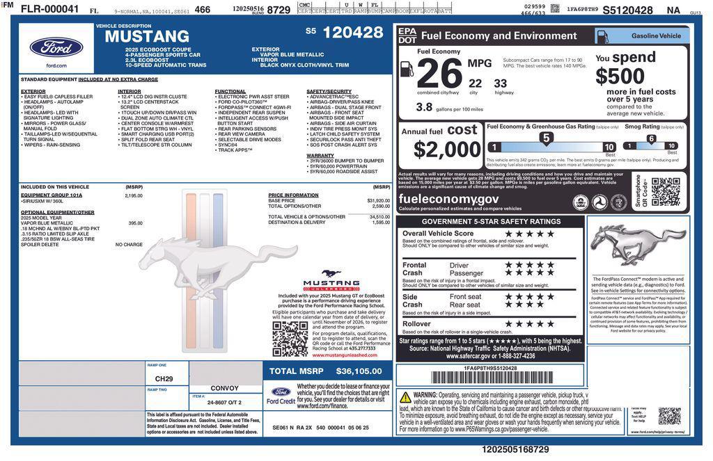 new 2025 Ford Mustang car, priced at $31,059