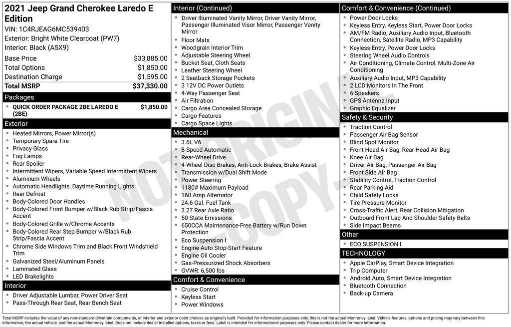 used 2021 Jeep Grand Cherokee car, priced at $18,474