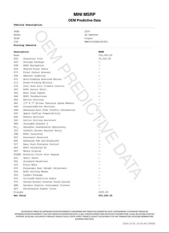 used 2024 MINI Hardtop car, priced at $20,959