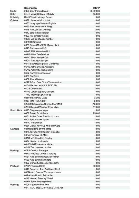 new 2026 MINI Countryman car, priced at $44,010