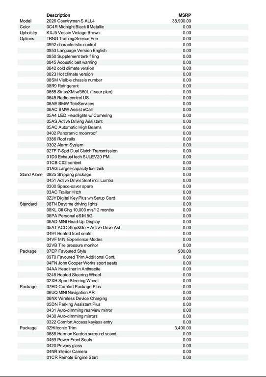 new 2026 MINI Countryman car, priced at $44,375