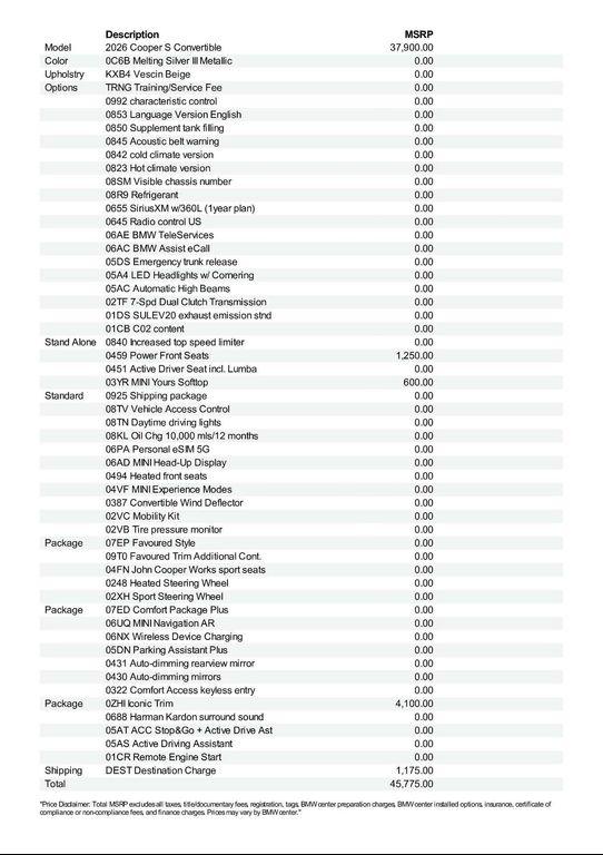 new 2026 MINI Convertible car, priced at $46,140