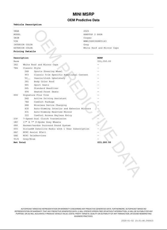 used 2025 MINI Hardtop car, priced at $29,496