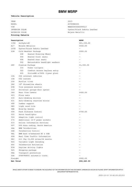 used 2013 BMW ActiveHybrid 5 car, priced at $10,700