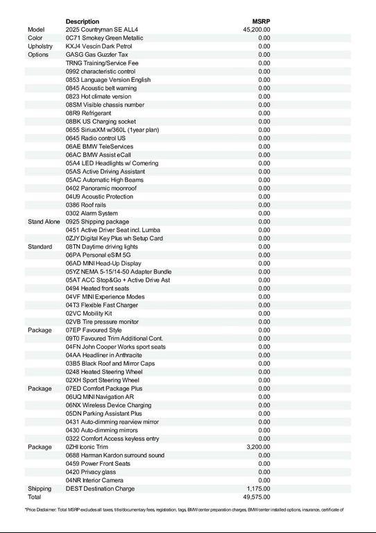 new 2025 MINI Countryman car, priced at $49,575