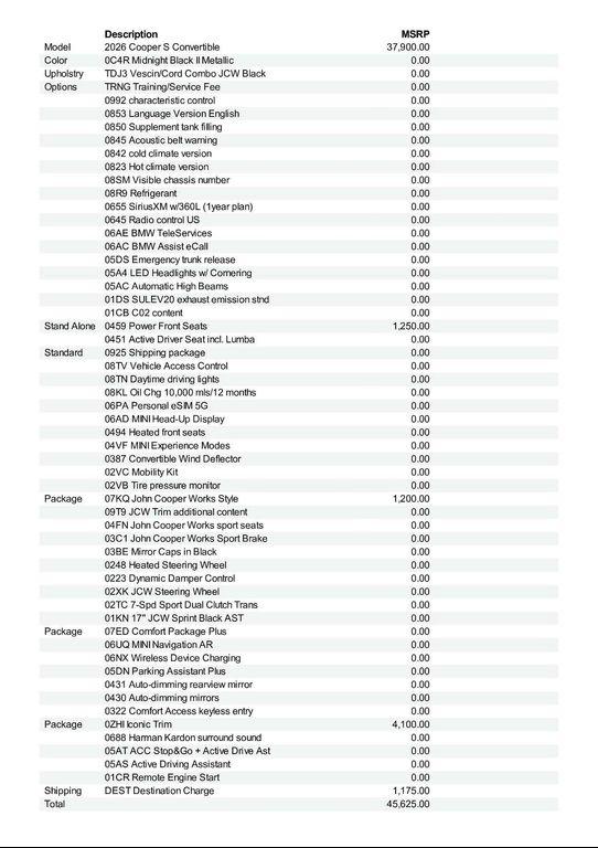 new 2026 MINI Convertible car, priced at $45,625