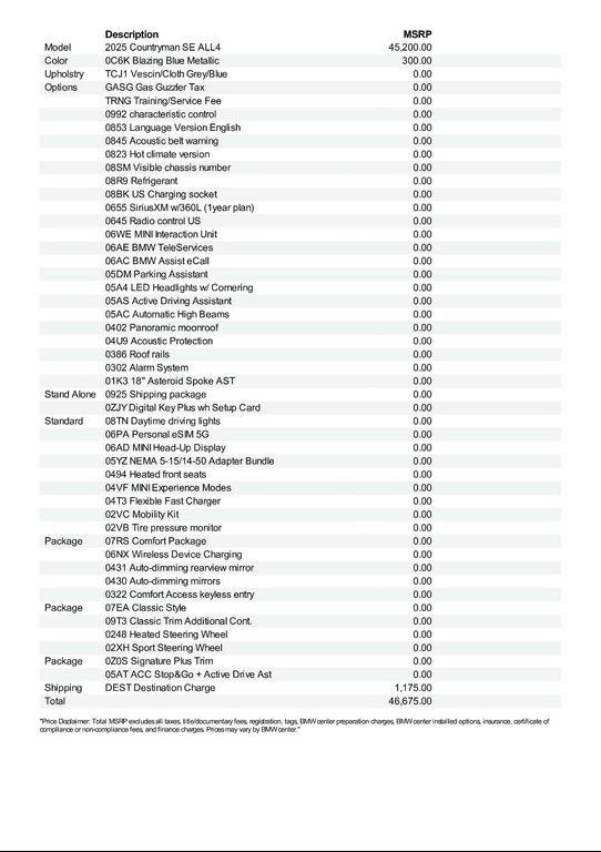 new 2025 MINI Countryman car, priced at $47,050