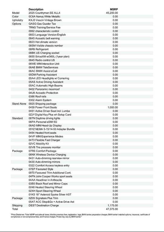 new 2025 MINI Countryman car, priced at $47,375