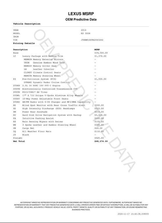 used 2014 Lexus ES 300h car, priced at $15,400