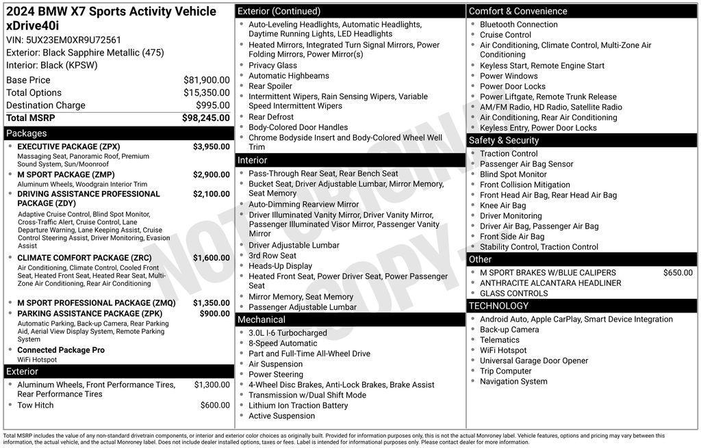 used 2024 BMW X7 car, priced at $69,381