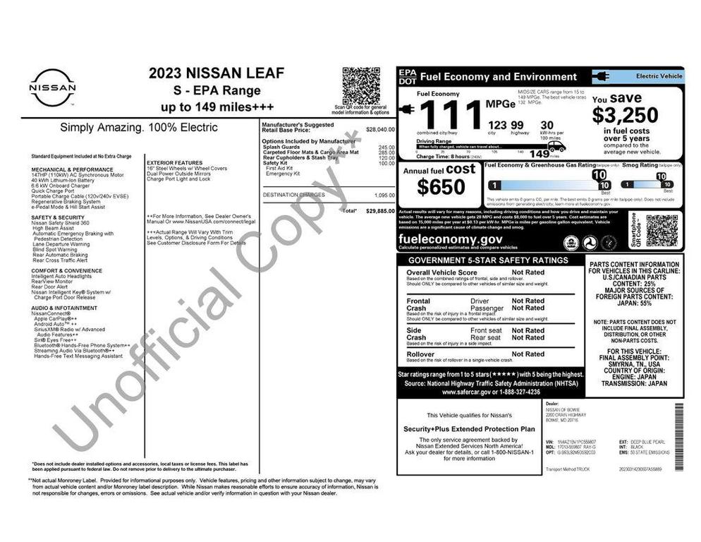used 2023 Nissan Leaf car, priced at $17,471
