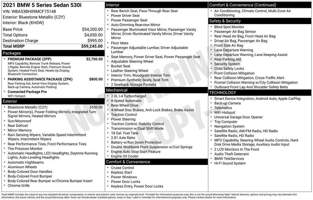 used 2021 BMW 530 car, priced at $23,372