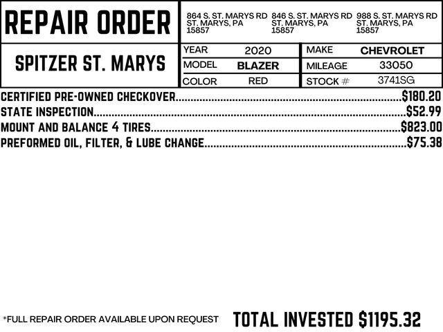 used 2020 Chevrolet Blazer car, priced at $24,158