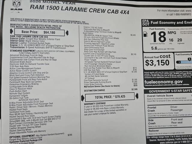 new 2026 Ram 1500 car, priced at $67,446
