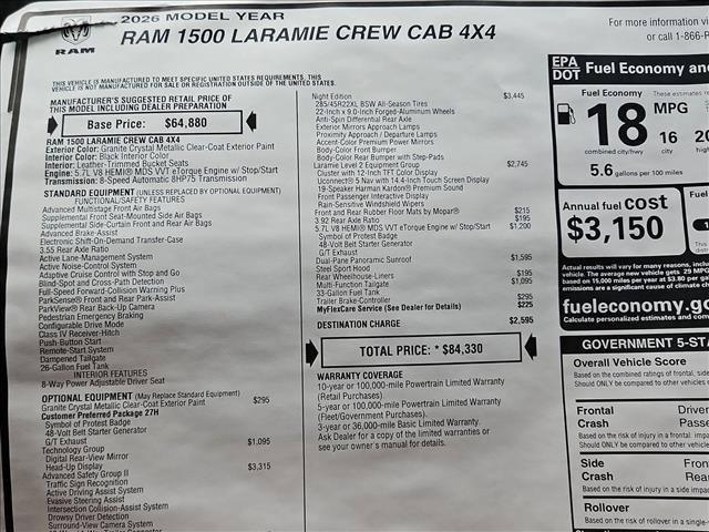 new 2026 Ram 1500 car, priced at $71,542