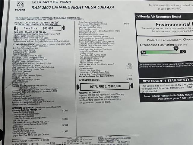 new 2026 Ram 3500 car, priced at $100,189