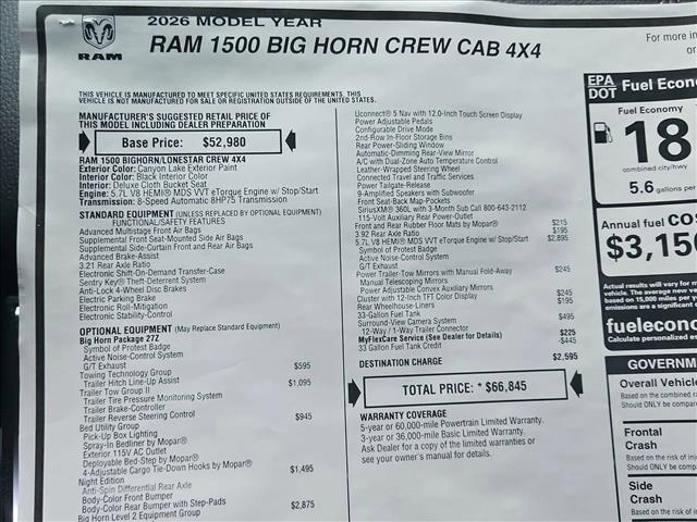 new 2026 Ram 1500 car, priced at $56,452