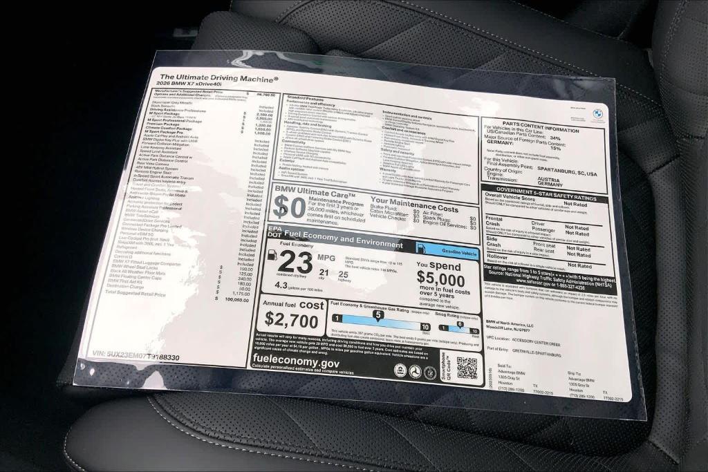 new 2026 BMW X7 car, priced at $99,160