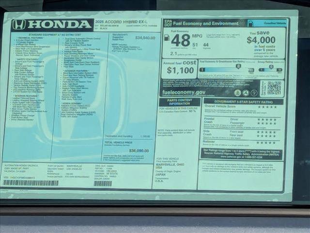 new 2025 Honda Accord Hybrid car, priced at $35,103