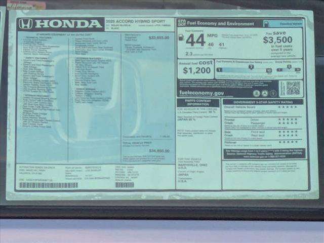 new 2025 Honda Accord Hybrid car, priced at $34,088