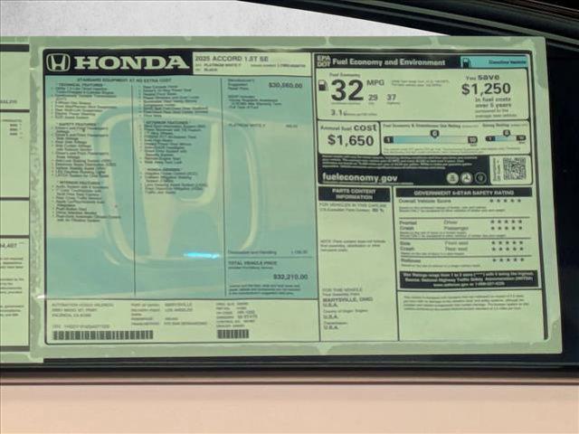 new 2025 Honda Accord car, priced at $32,709
