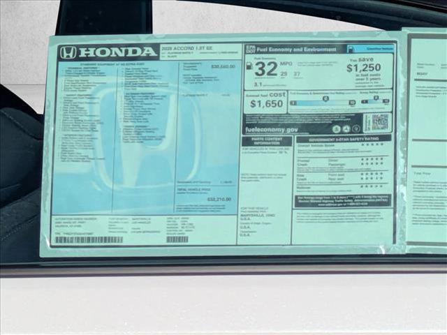 new 2025 Honda Accord car, priced at $32,709