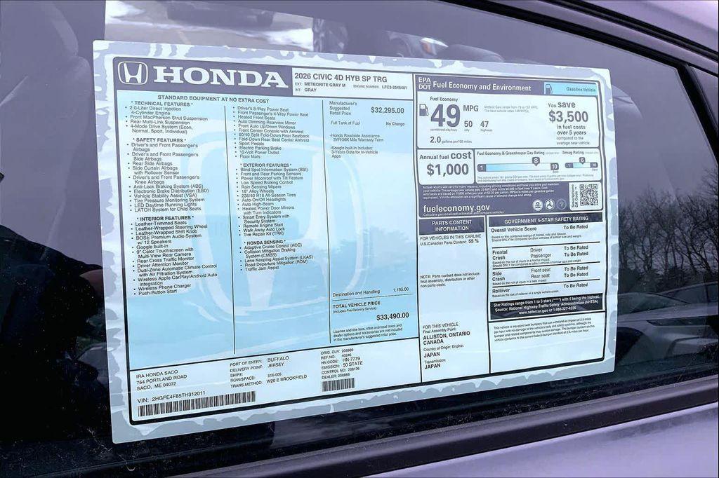 new 2026 Honda Civic Hybrid car, priced at $33,490